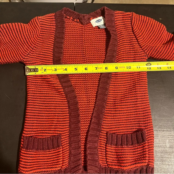 Old Navy Open-Front Long Cardigan Sweater Toddler Girls Red Striped Size 3T - Picture 6 of 7